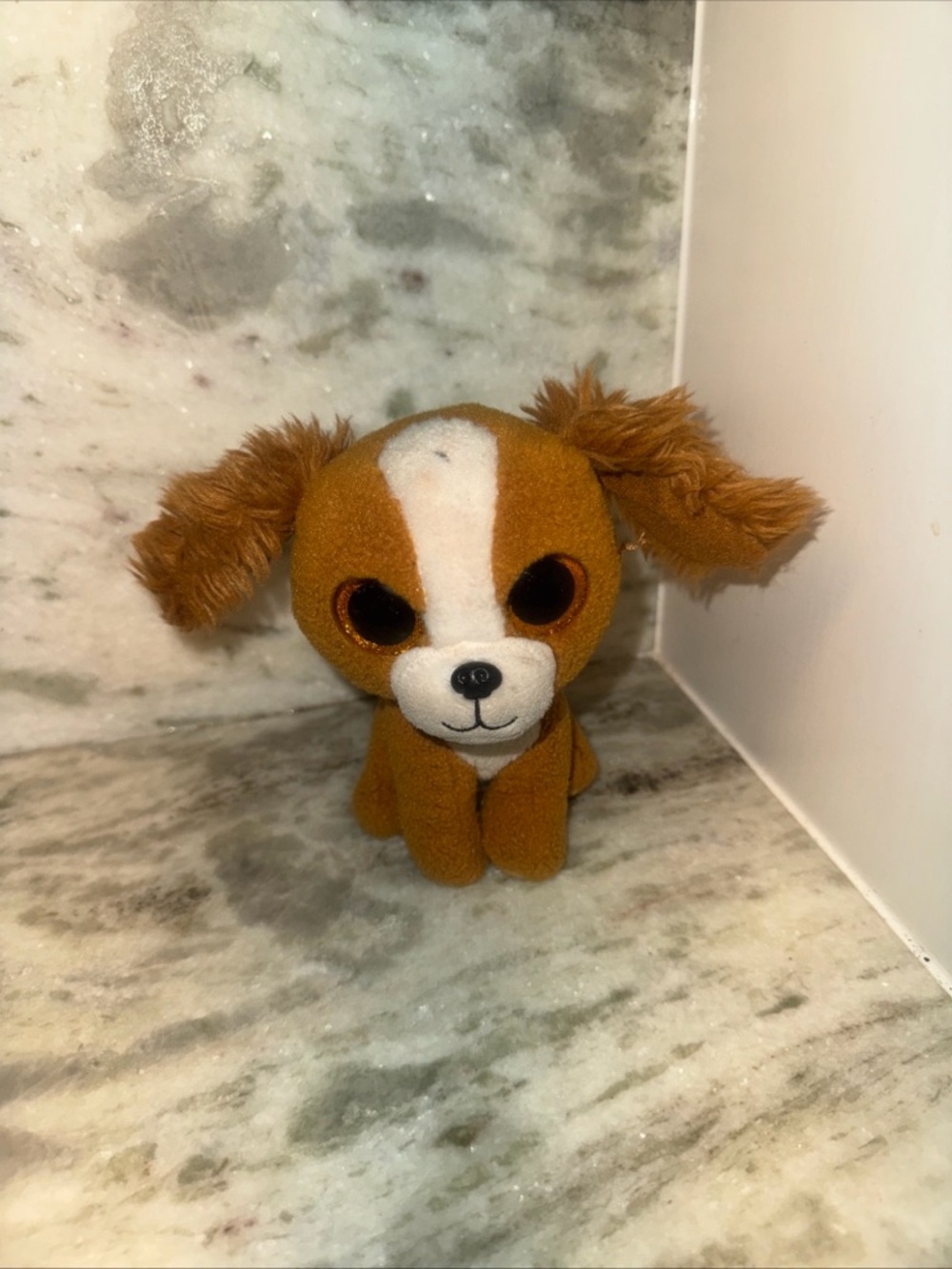 Ty Brown and White Puppy Bean Bag Plush